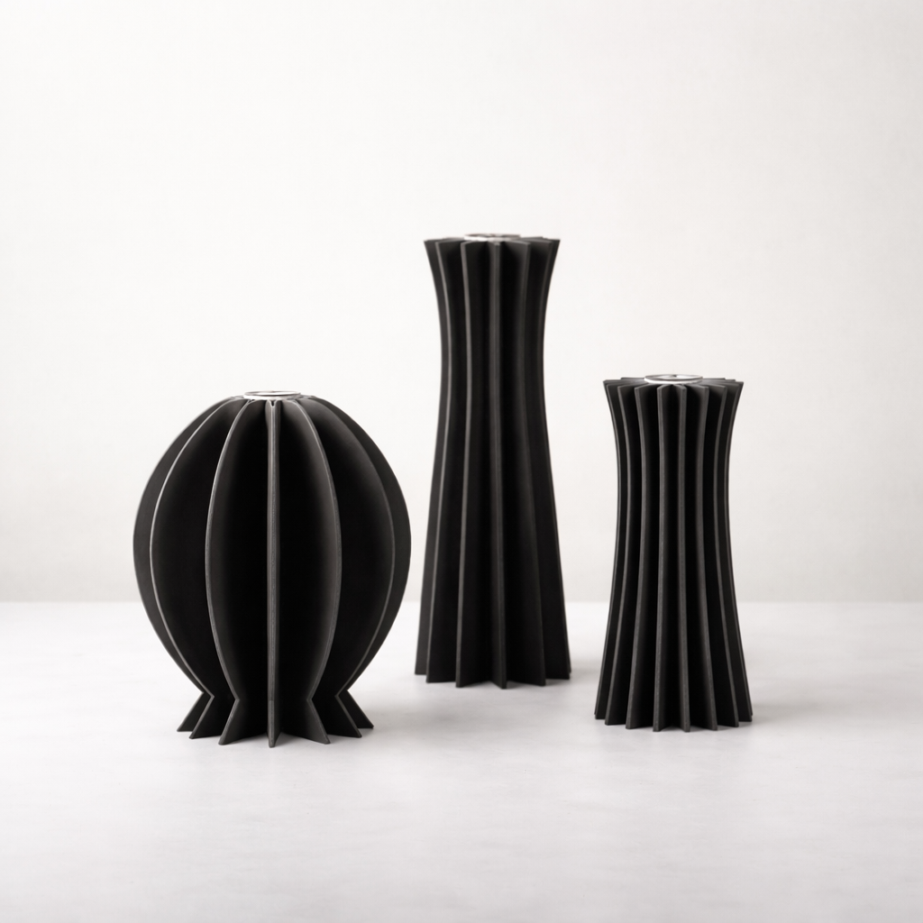 Black PU Leather Glass Vase Set