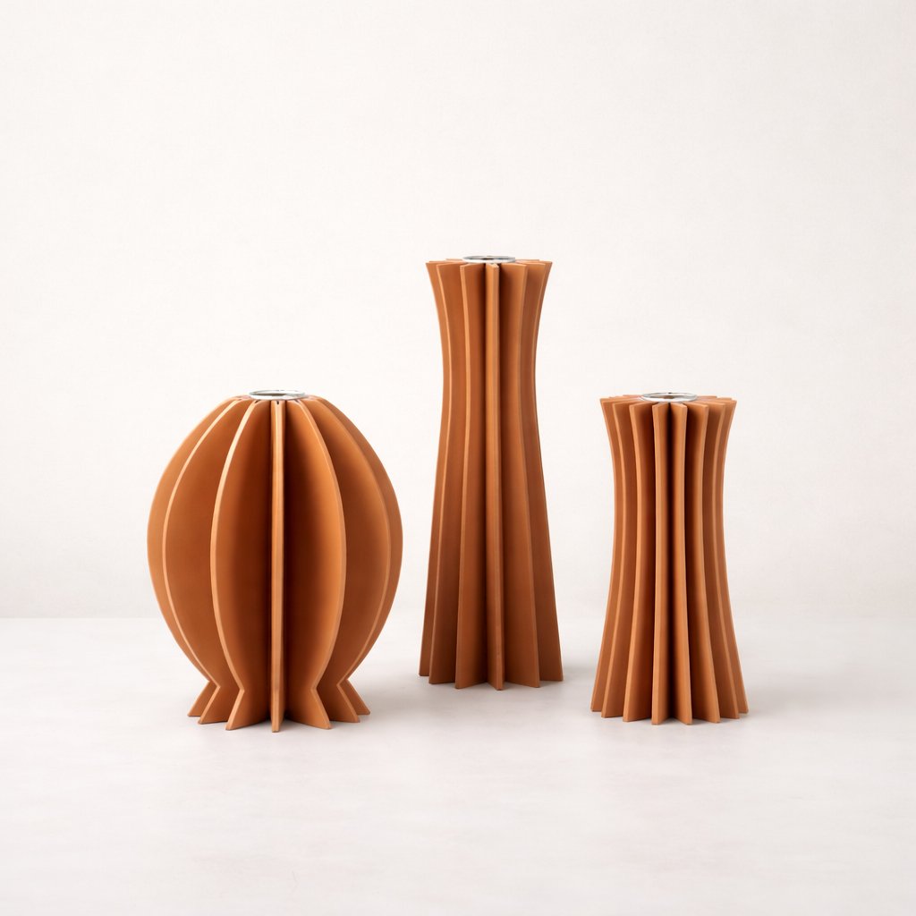 Brown PU Leather Glass Vase Set