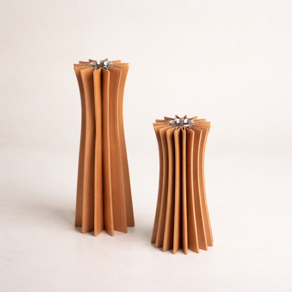 Brown PU Leather Glass Vase Set