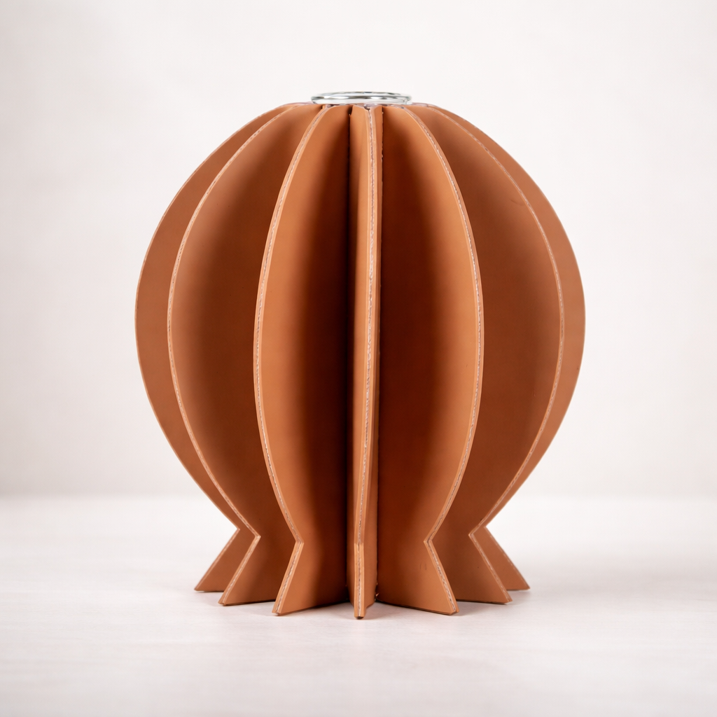 Brown PU Leather Glass Vase Set