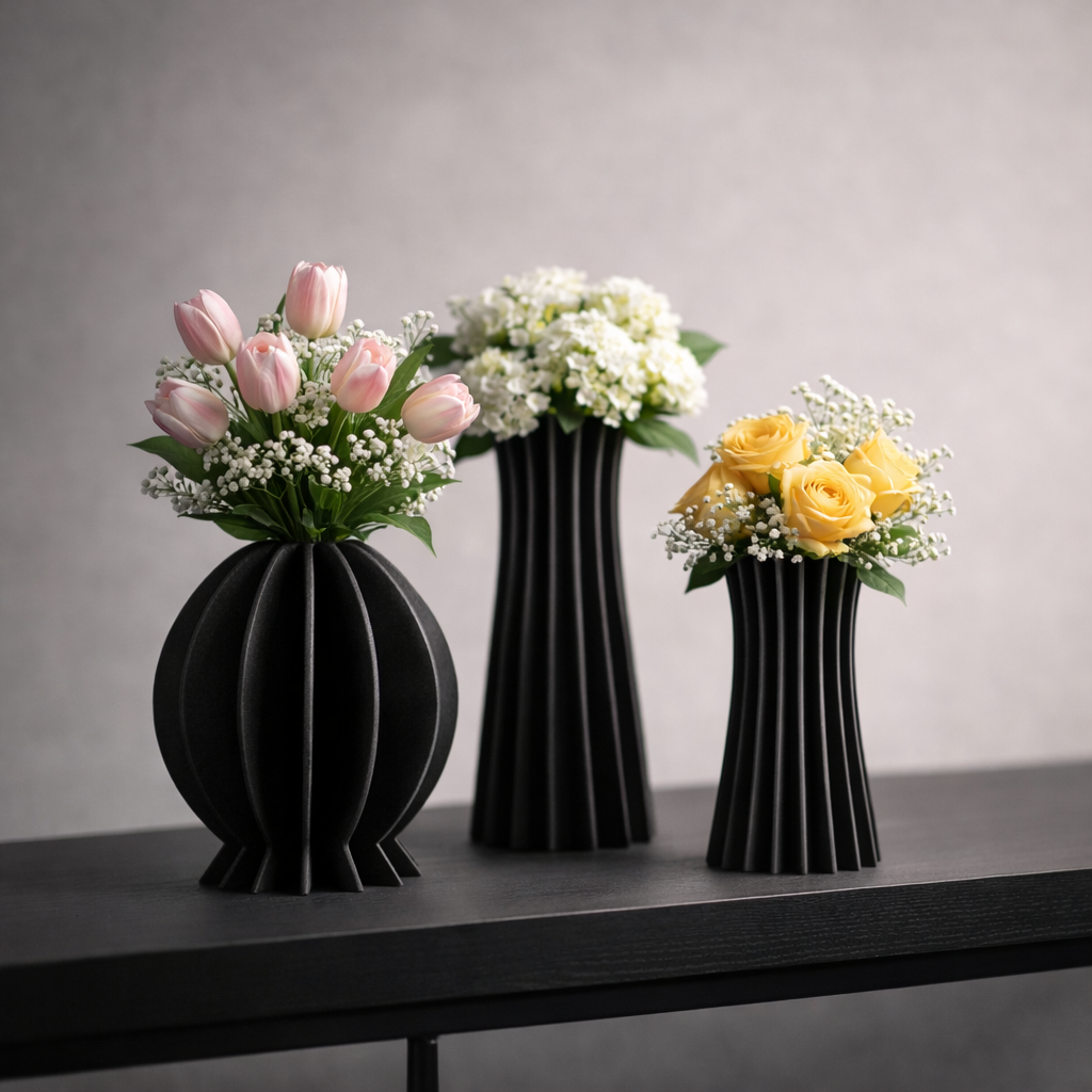 Black PU Leather Glass Vase Set