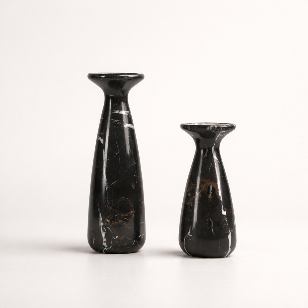 Black Marble Candle Holder Set