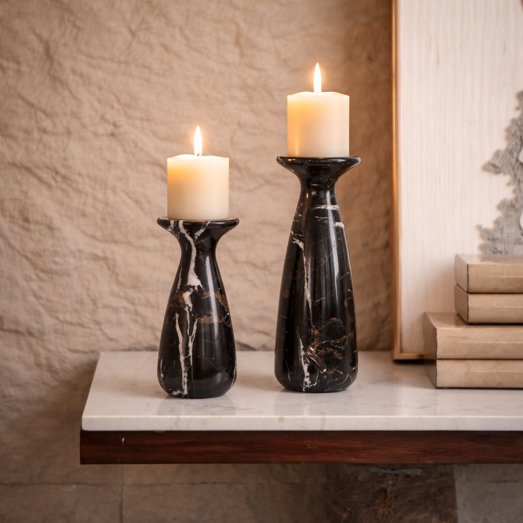Black Marble Candle Holder Set