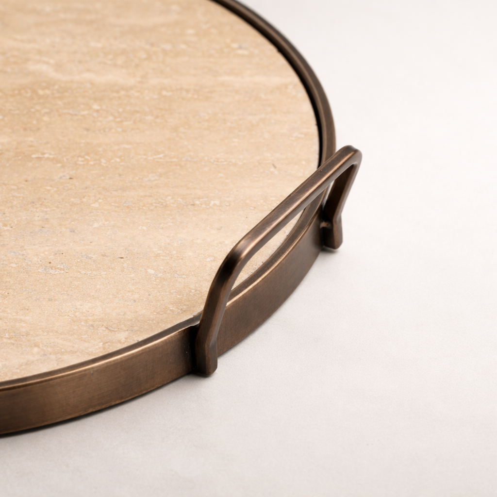 Beige Marble Stainless Steel Tray (Handled)