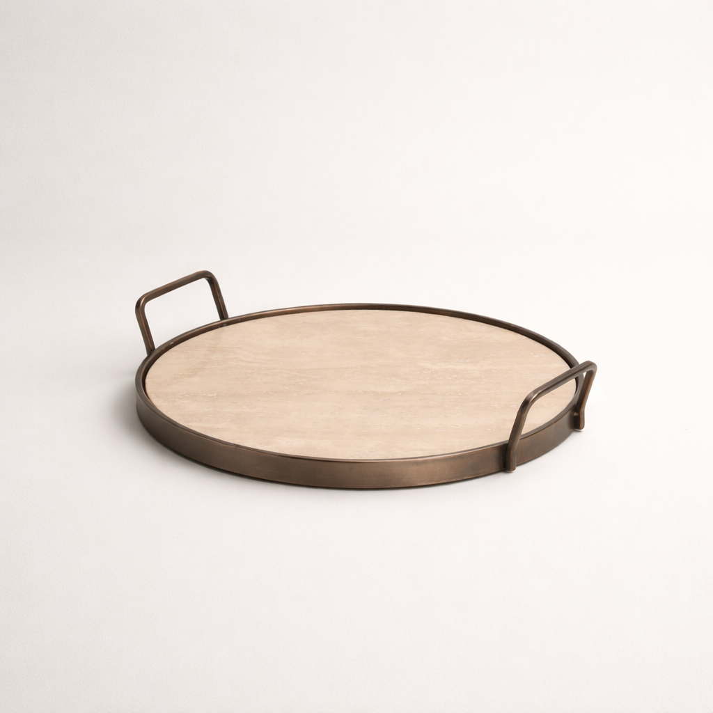 Beige Marble Stainless Steel Tray (Handled)