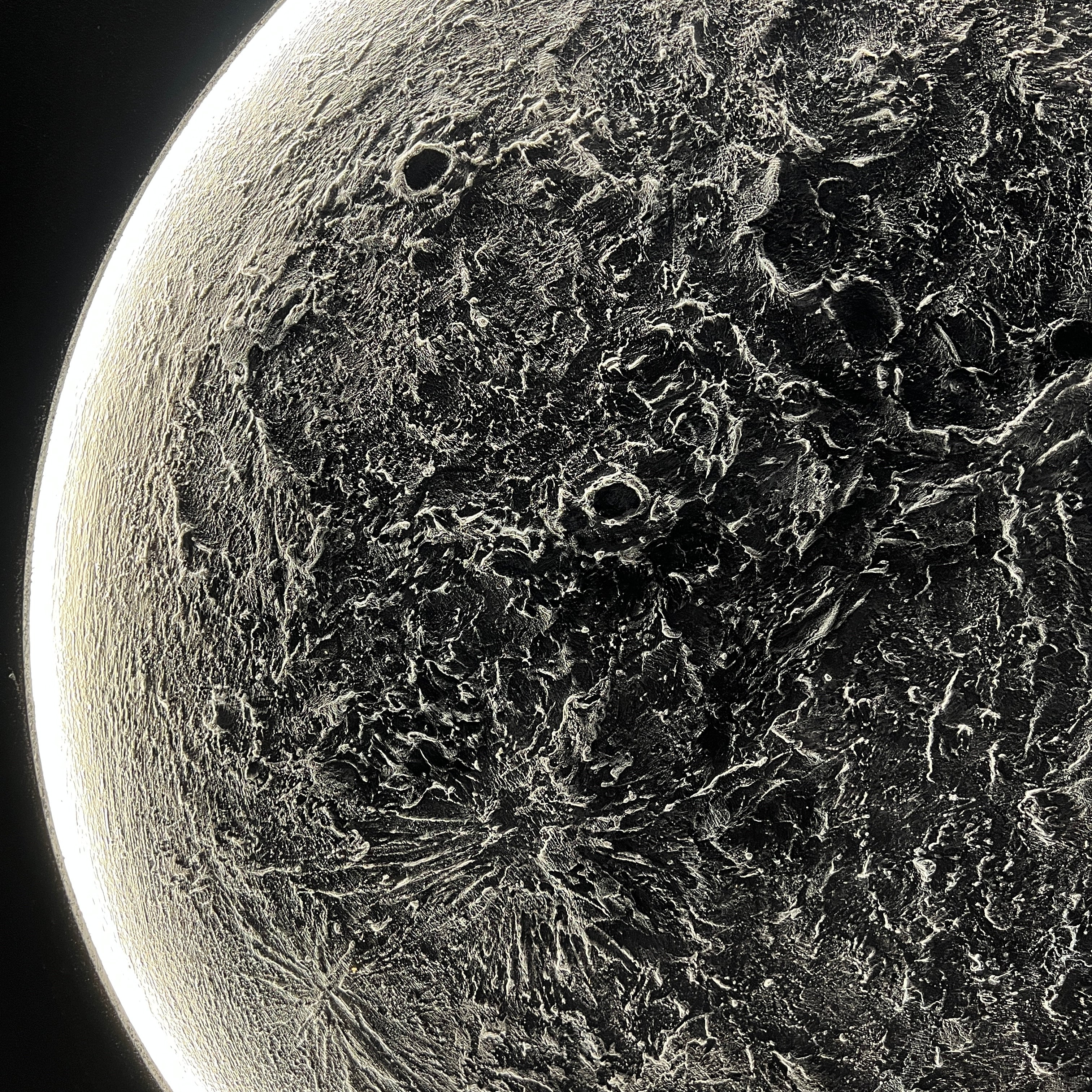 Celestial Reflections in Handmade Oil Painting with 3D Carving & LED