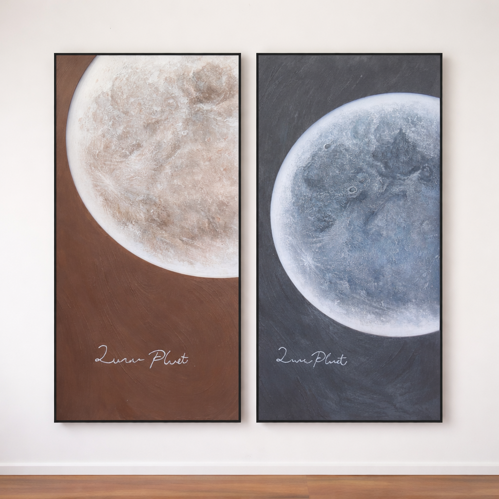 Celestial Reflections in Handmade Oil Painting with 3D Carving & LED