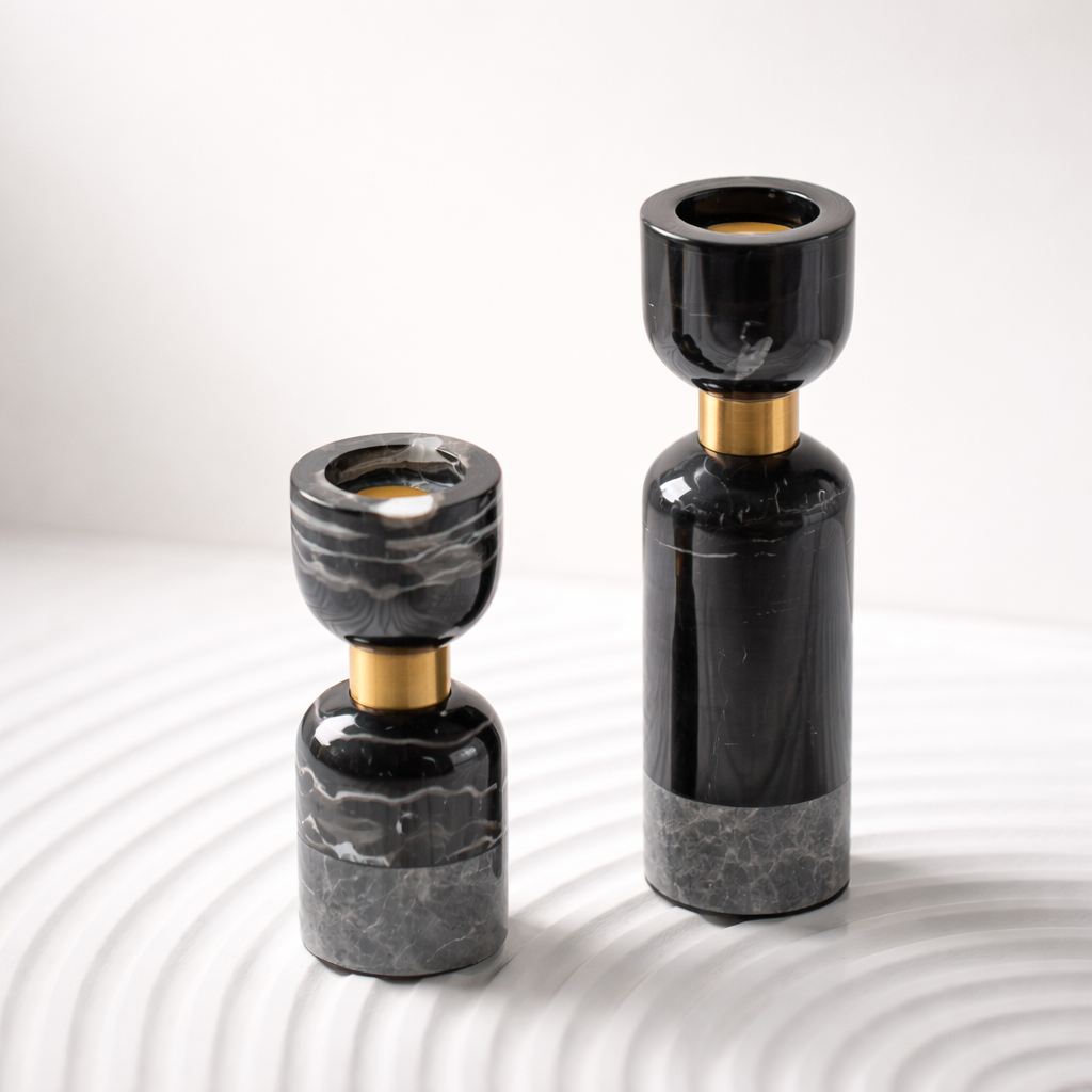 Ardent Iron Marble Candle Holder Set