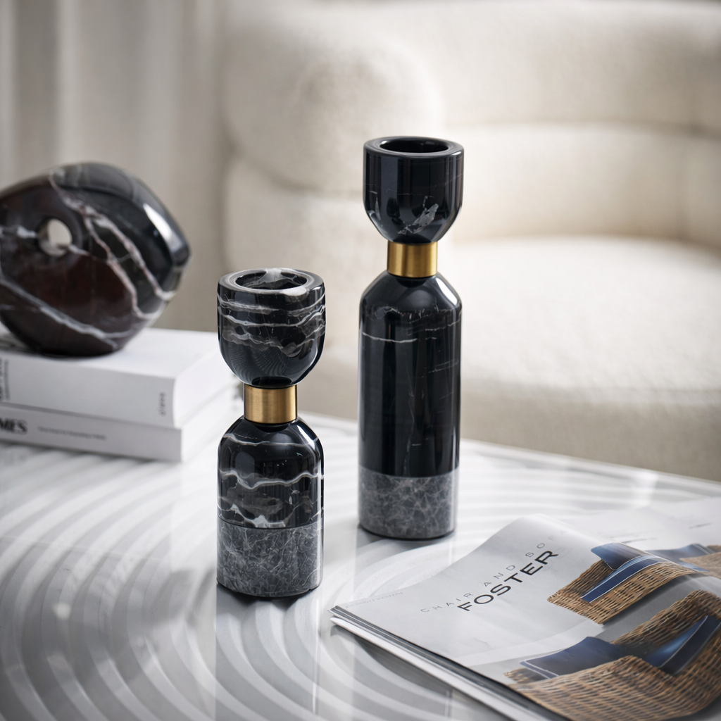 Ardent Iron Marble Candle Holder Set