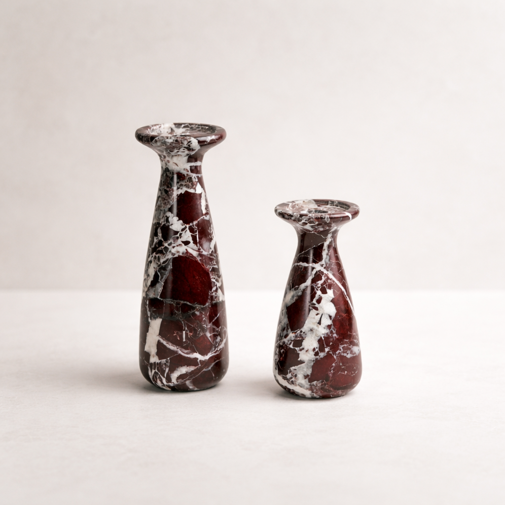 Purple Red Marble Candle Holder Set