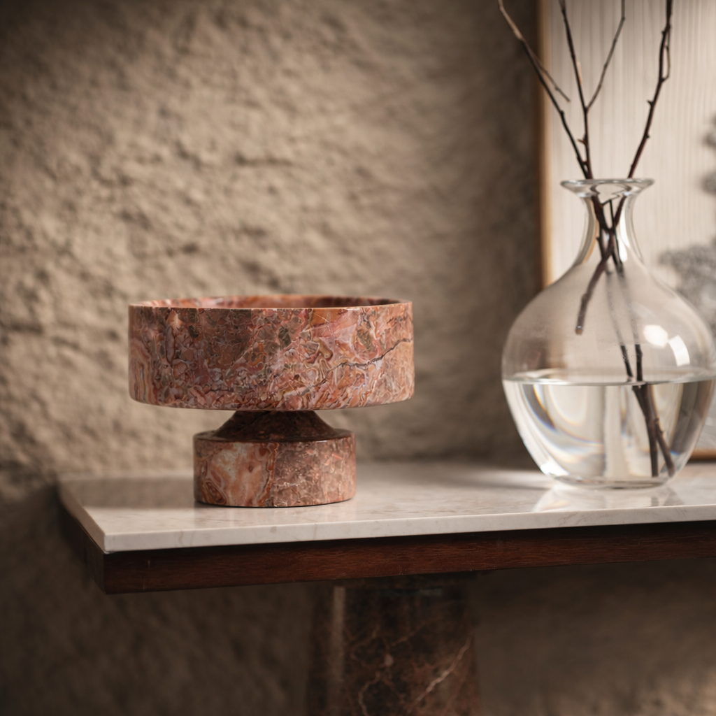Red Marble Pedestal Bowl