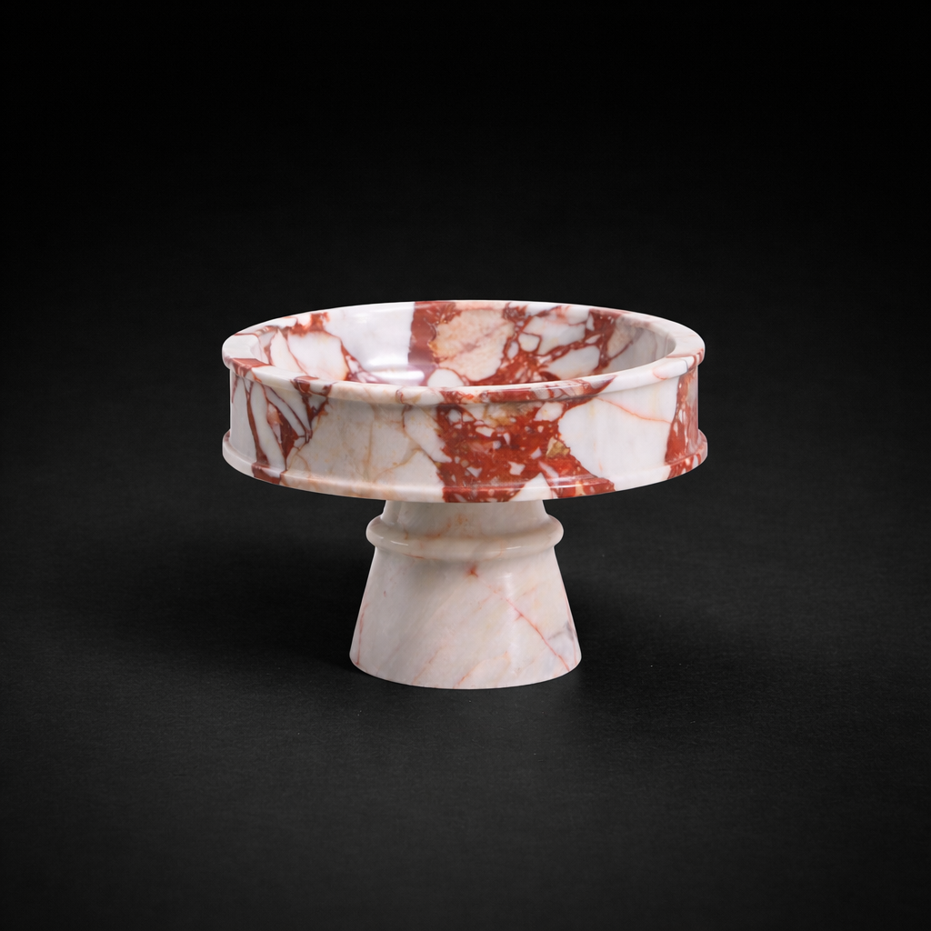 Red White Marble Pedestal Bowl