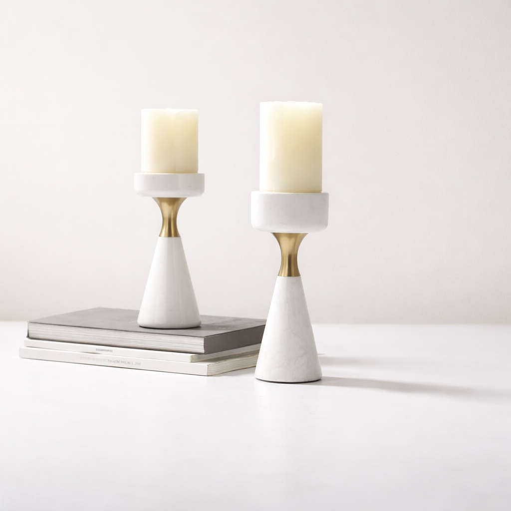 White Marble Aluminum Candle Holder Set