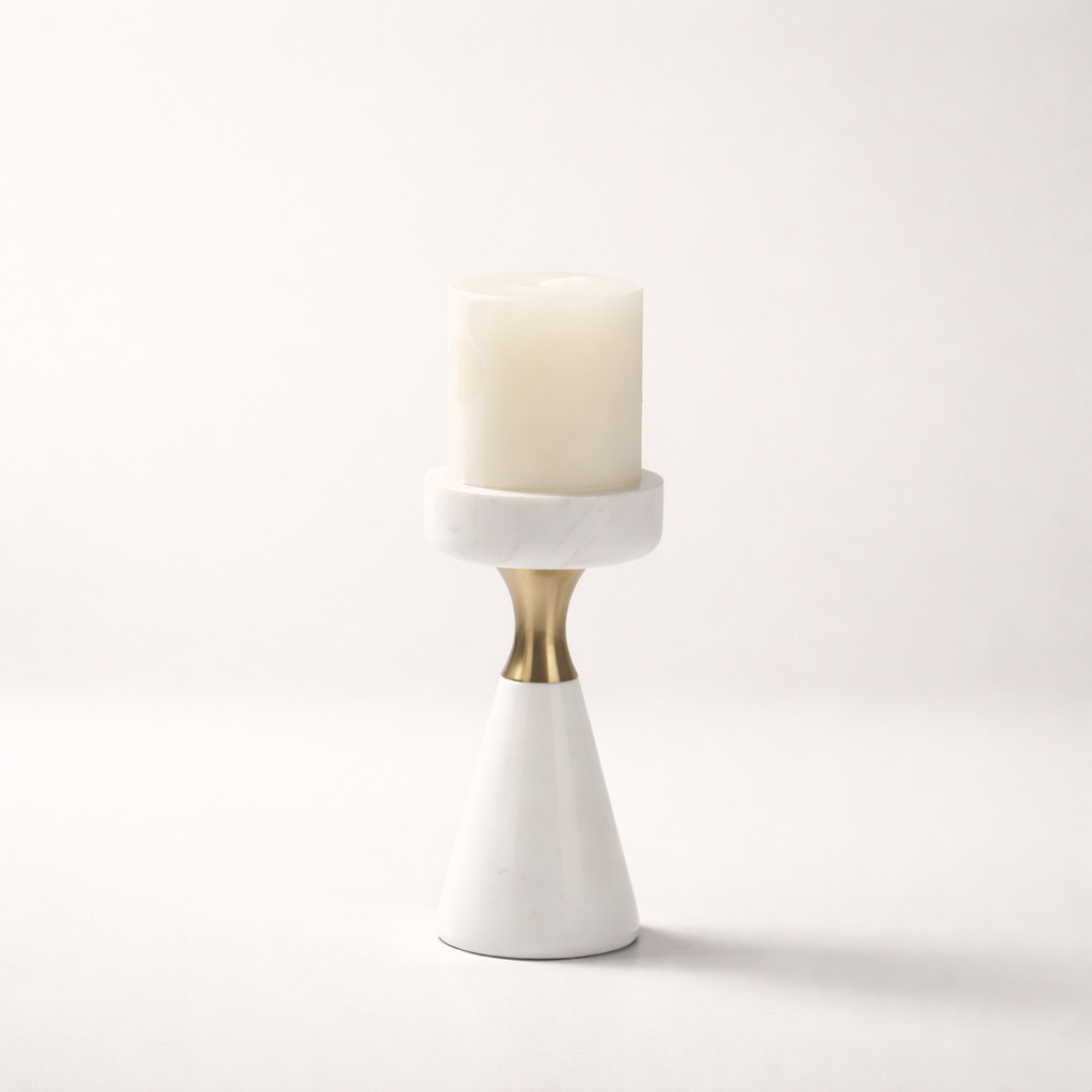 White Marble Aluminum Candle Holder Set
