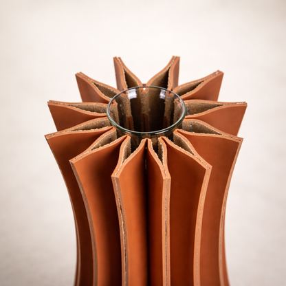 Brown PU Leather Glass Vase Set