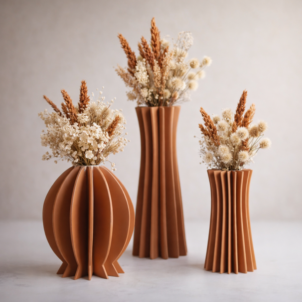 Brown PU Leather Glass Vase Set