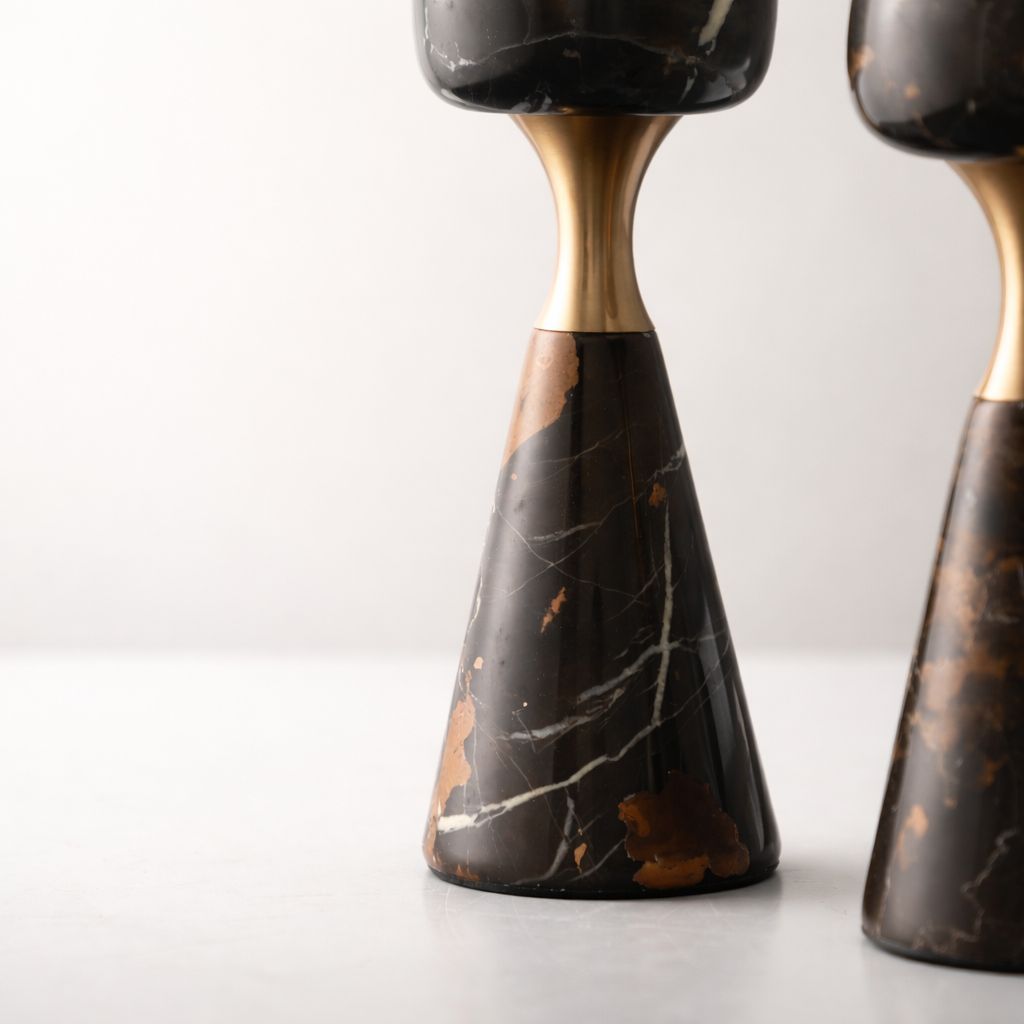 Brown Marble Aluminum Candle Holder Set