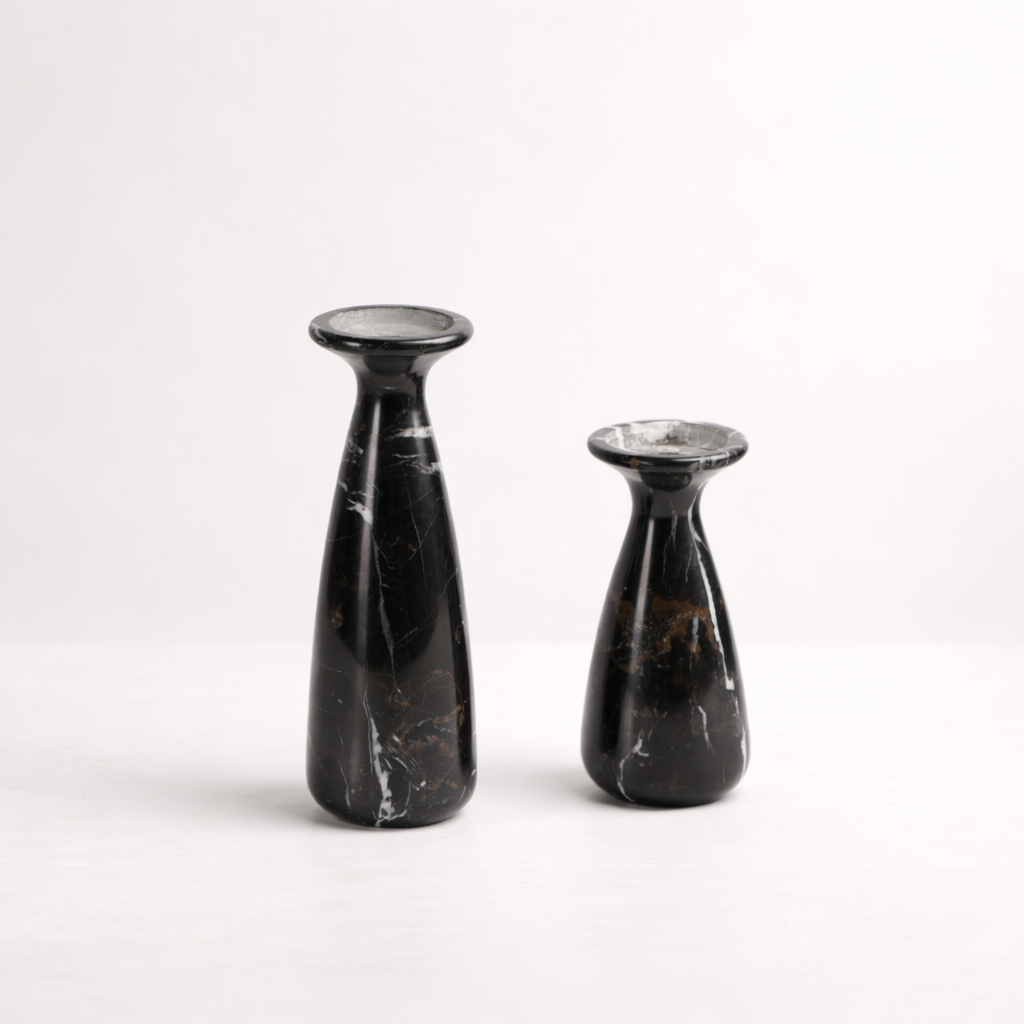 Black Marble Candle Holder Set