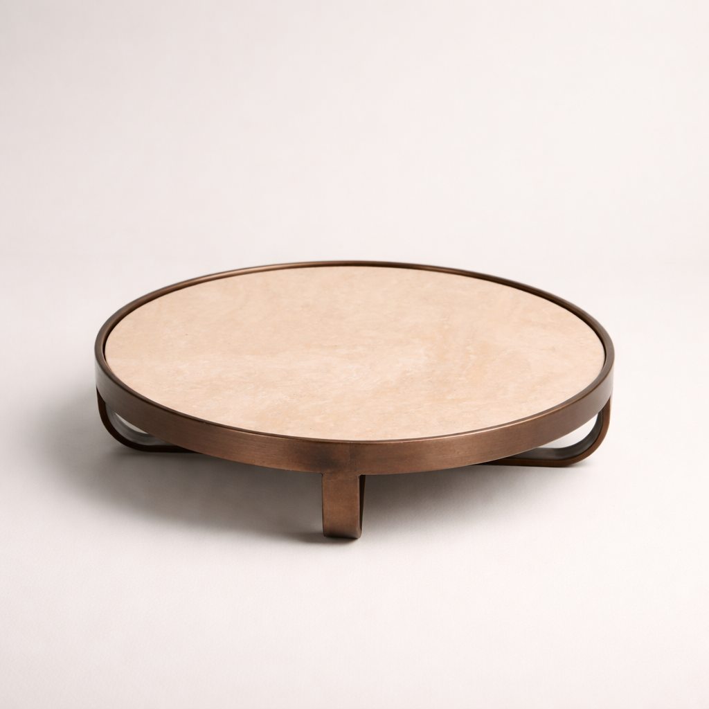 Beige Marble Stainless Steel Tray (Elevated)