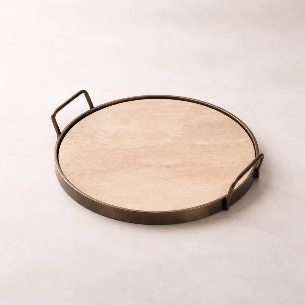 Beige Marble Stainless Steel Tray (Handled)