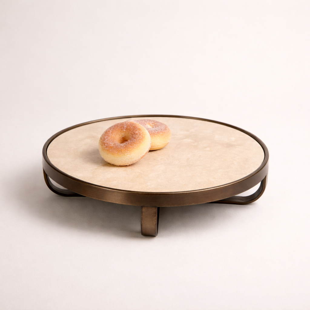 Beige Marble Stainless Steel Tray (Elevated)