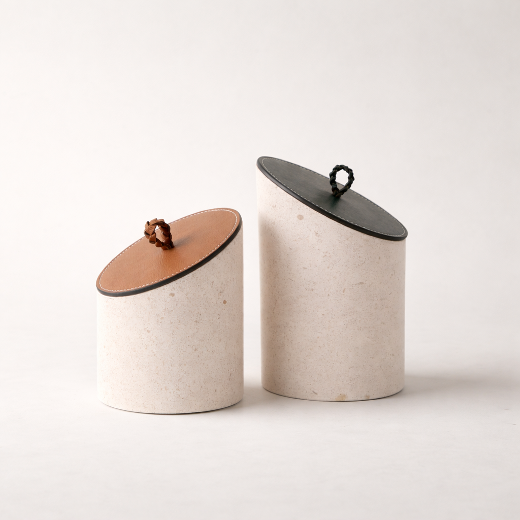 Beige PU Leather Marble Jar