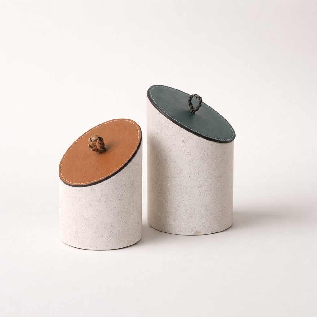 Beige PU Leather Marble Jar