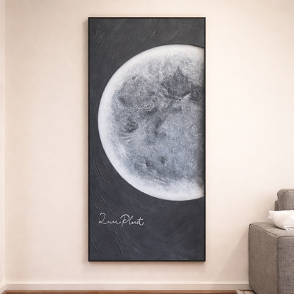 Celestial Reflections in Handmade Oil Painting with 3D Carving & LED