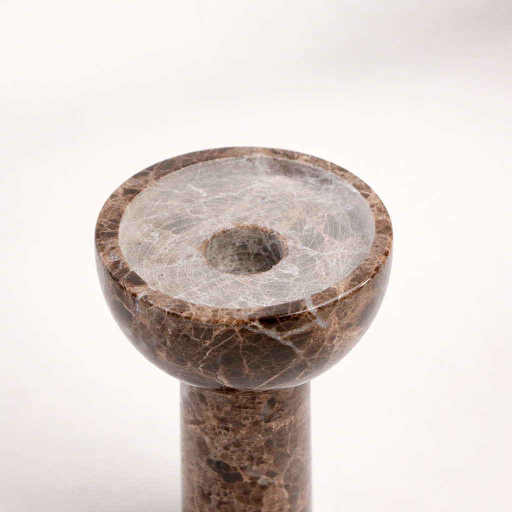 Dark Brown Marble Candle Holder Set