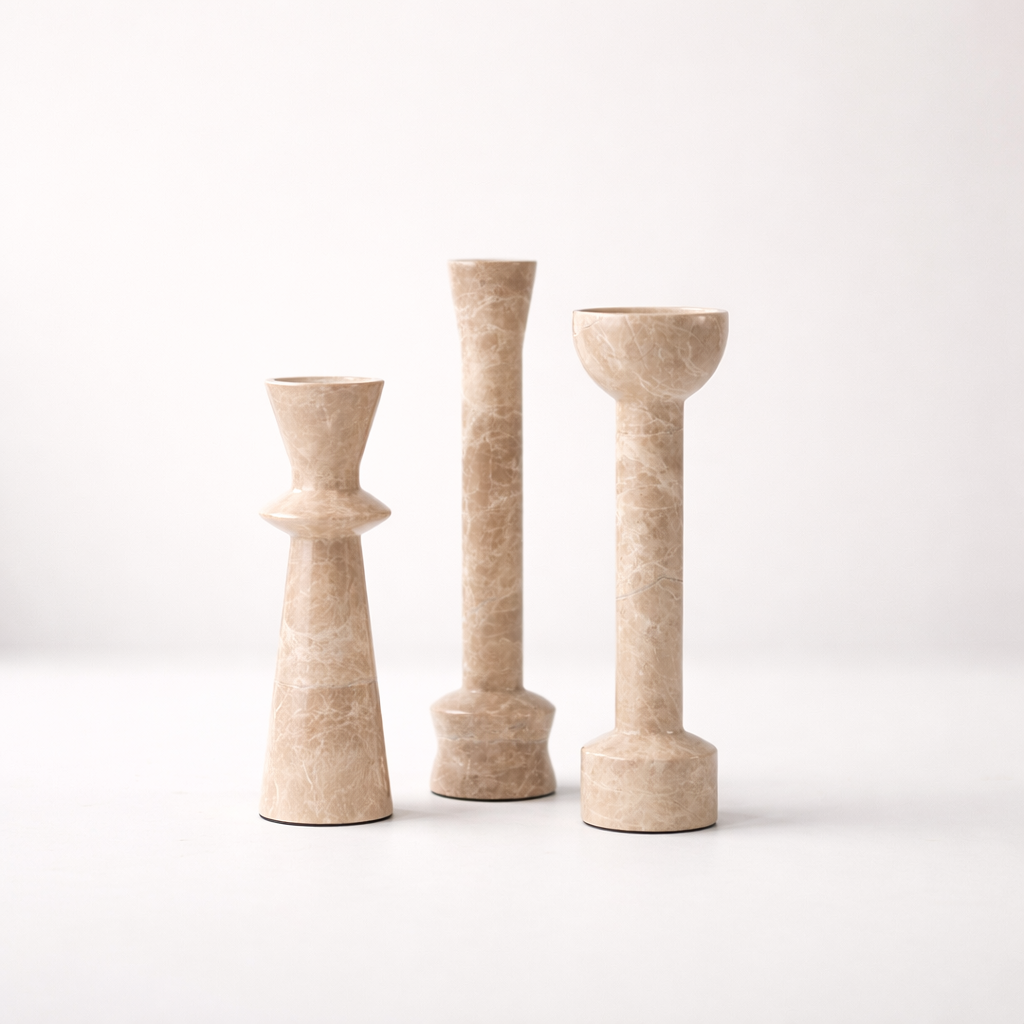 Light Brown Marble Candle Holder Set