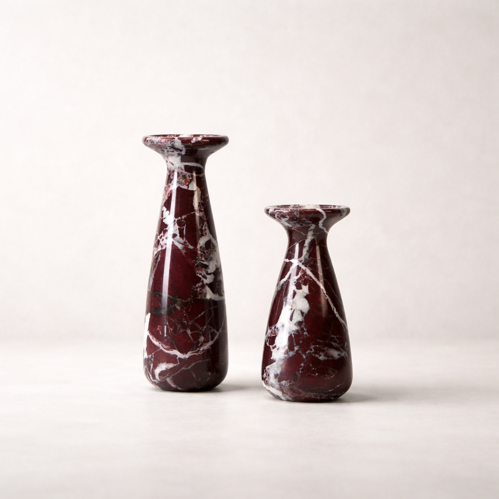 Purple Red Marble Candle Holder Set