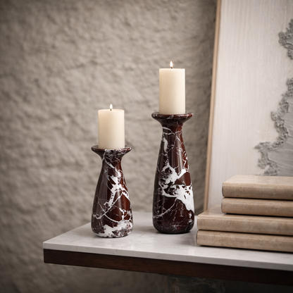 Purple Red Marble Candle Holder Set