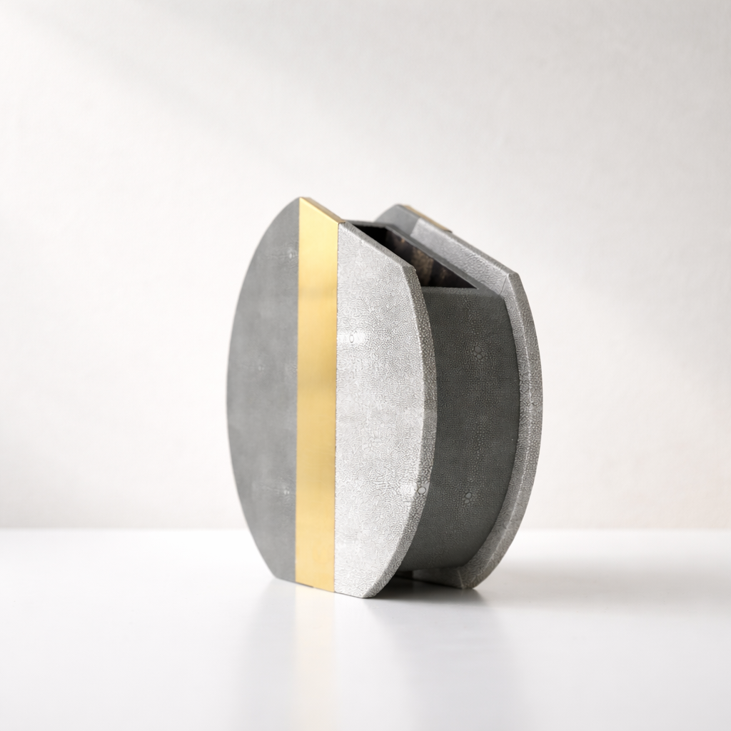 Rynel Grey & Gold Iron Leather Vase Set