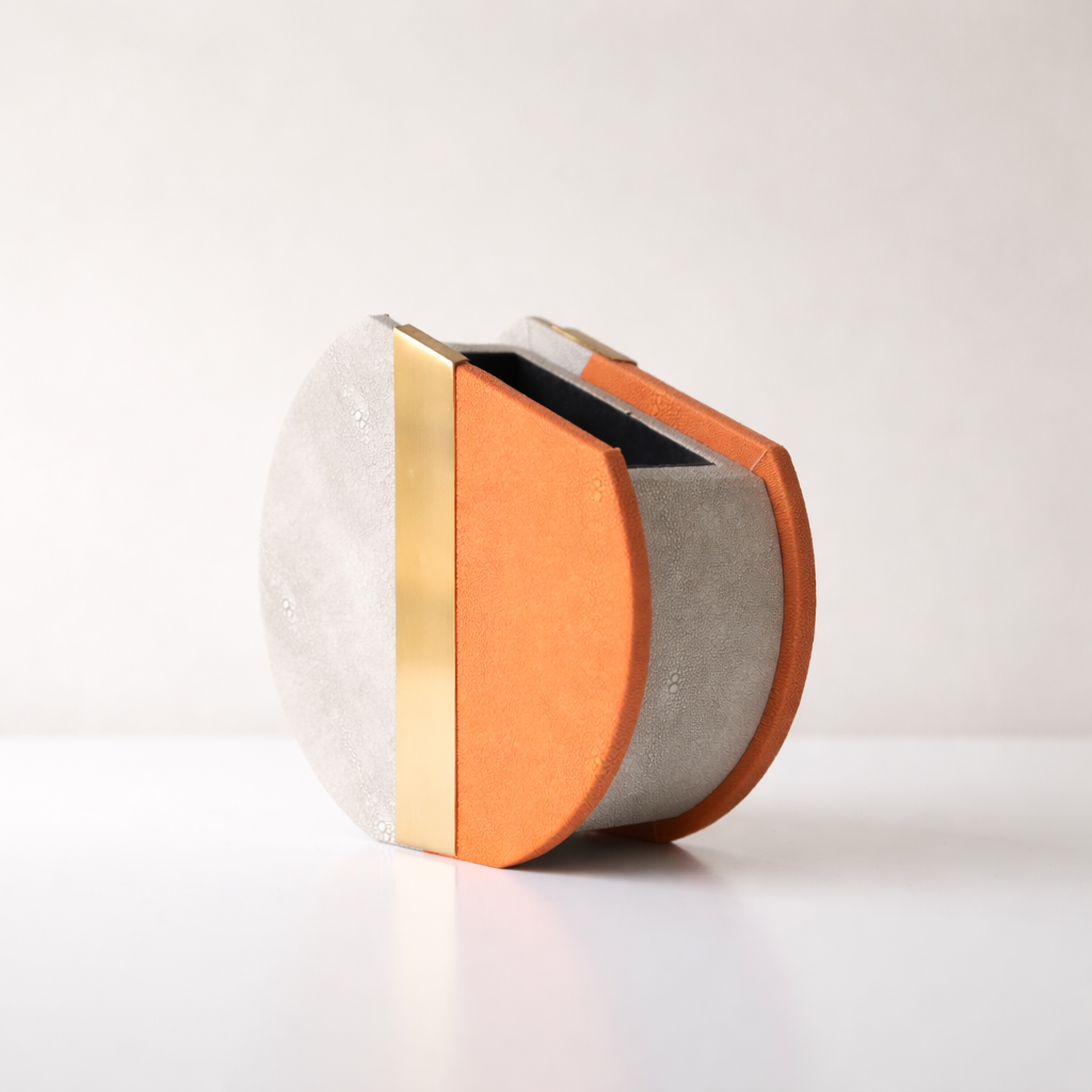 Rynel Orange & Gold Iron Leather Vase Set