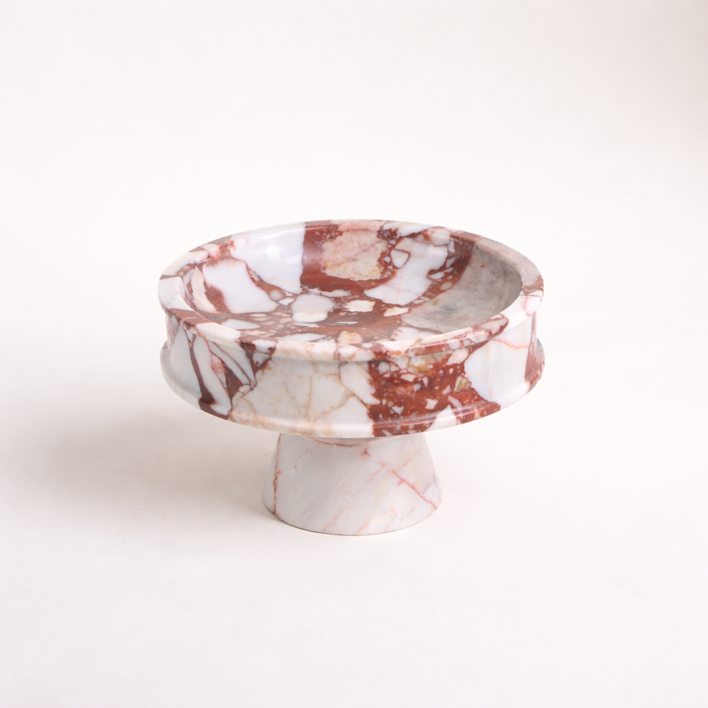 Red White Marble Pedestal Bowl