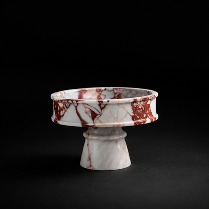 Red White Marble Pedestal Bowl