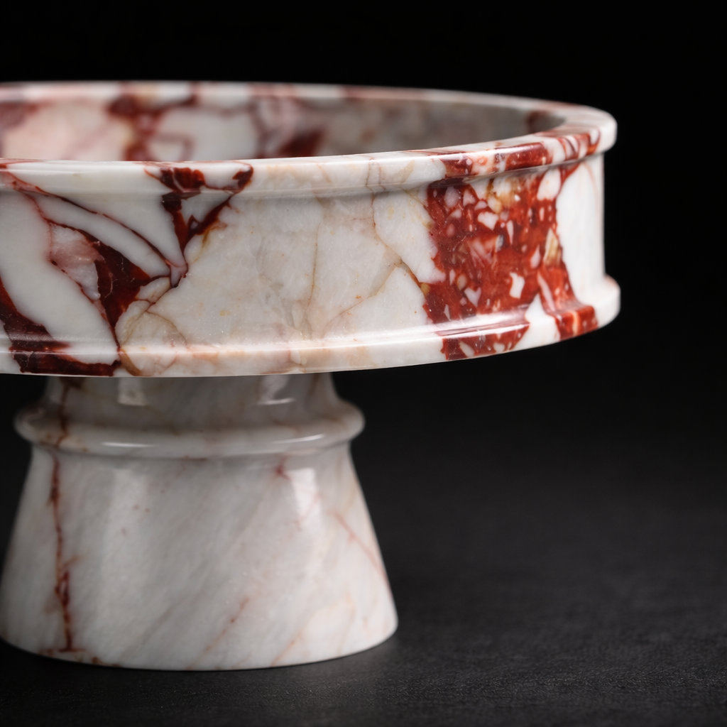 Red White Marble Pedestal Bowl