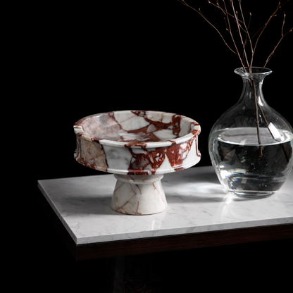 Red White Marble Pedestal Bowl
