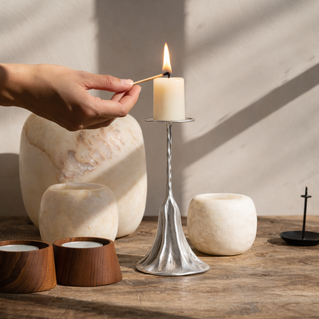 Seren Silver Candle Holder Set