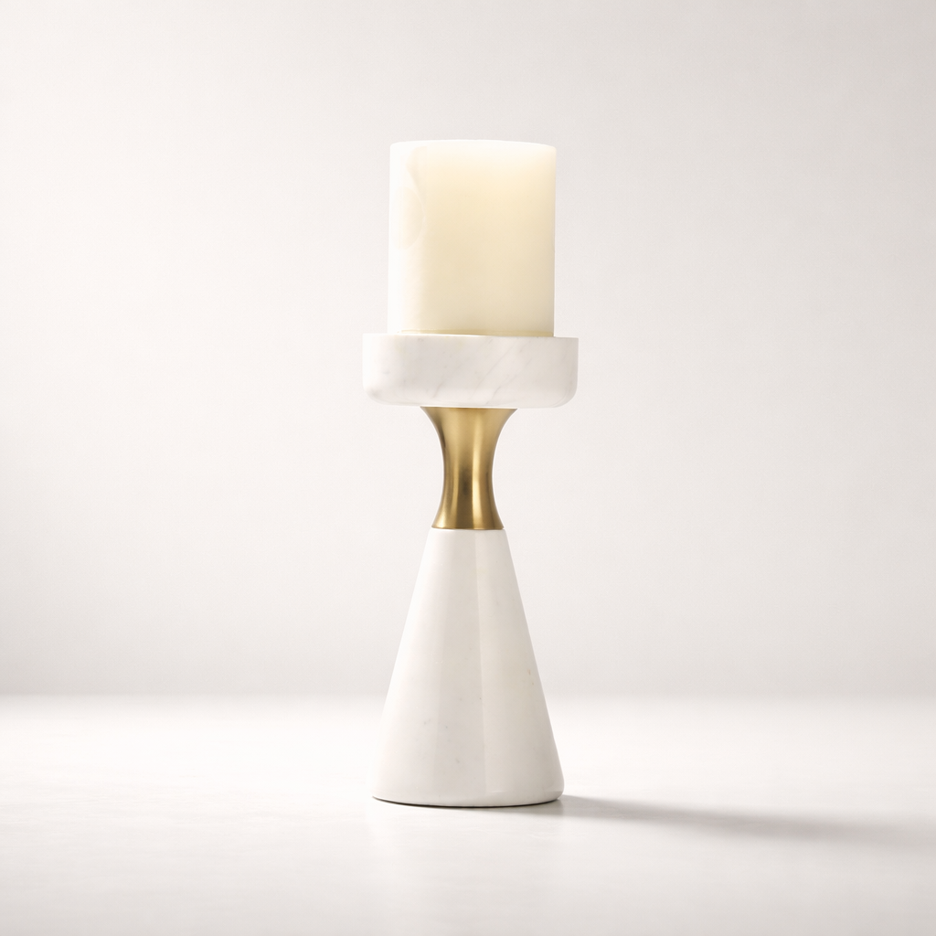 White Marble Aluminum Candle Holder Set
