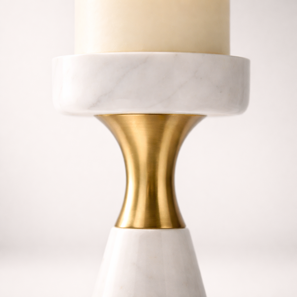 White Marble Aluminum Candle Holder Set