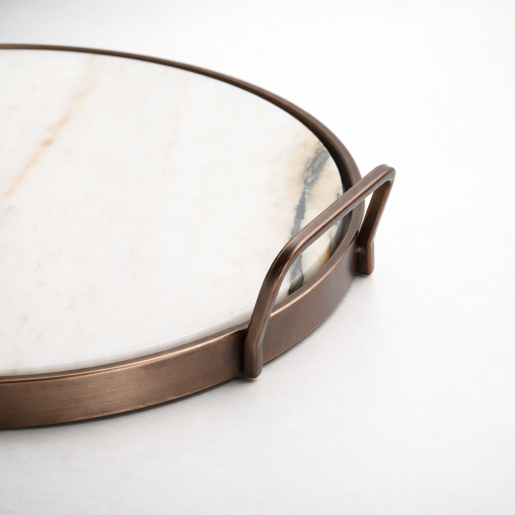 White Marble Stainless Steel Tray (Handled)