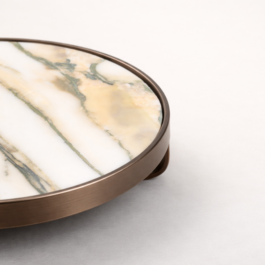White Marble Stainless Steel Tray (Elevated)