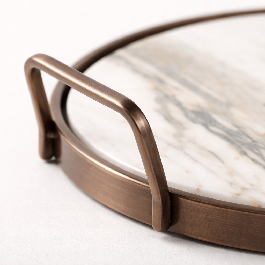 White Marble Stainless Steel Tray (Handled)